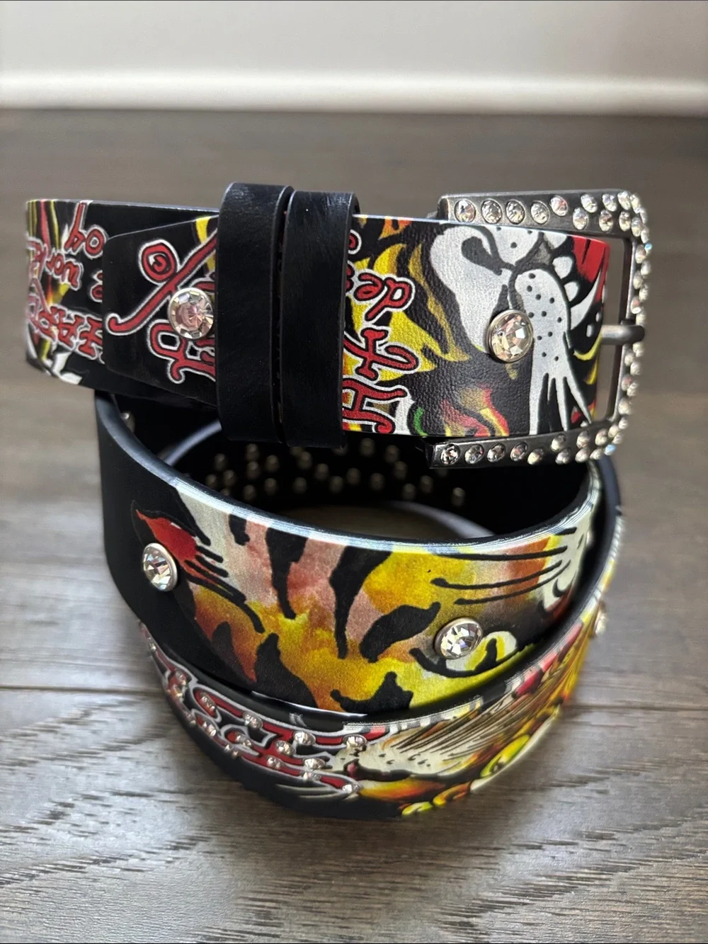 Ed Hardey Manmade Material belt, For The World, X1-04,studs,velvet feel,Tiger